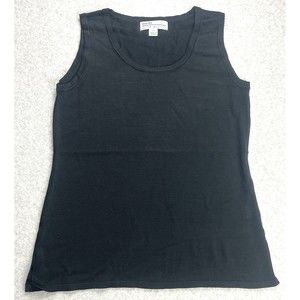 David Meister Tank Top Womens Black Ribbed Stretch Sleeveless Shirt Basic